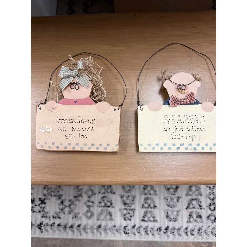 Vintage Style Wooden Grandparents Wall Signs Set Grandma and Grandpa Decor